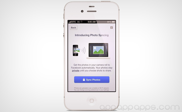 iOS版Facebook新增功能: 拍照後自動同步上載Facebook, 2GB免費儲存