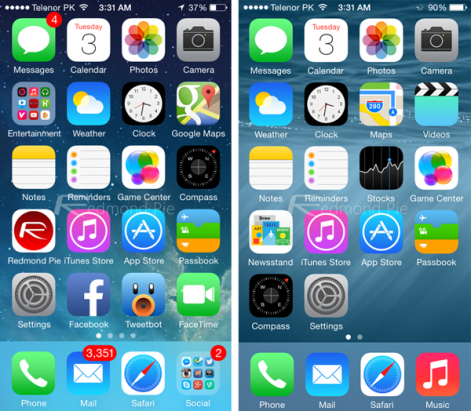 iOS 8 / iOS 7 並排對比: 各版面改變一覽 [圖庫]