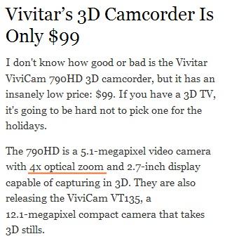 不可思議的低價Vivitar 3D攝影機只要99美金