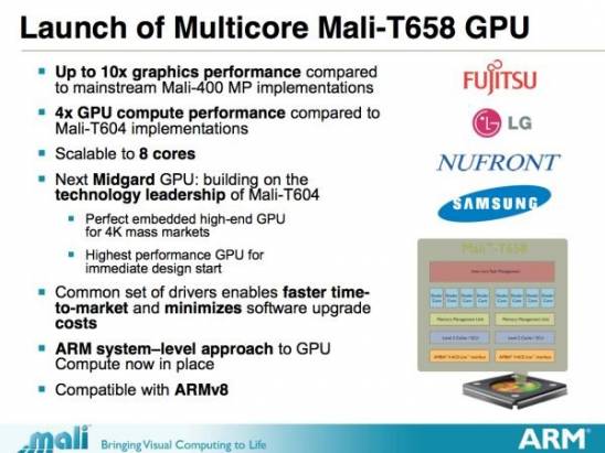 ARM 2013 年 GPU 架構 Mali T-658 正式發表，最高可達 8 GPU 核心
