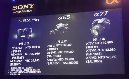 Sony Nex-5N、a65、a77價位公佈，沒有NEX-7