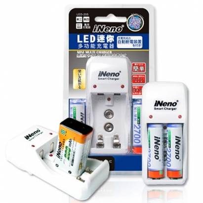 iNeno LED多功能充電器附iNeno三號充電池2入、9V/200mAh充電池1入