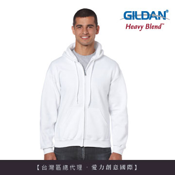 GILDAN 總代理-100%美國棉 連帽拉鍊素面長袖口袋外套(30N白色)