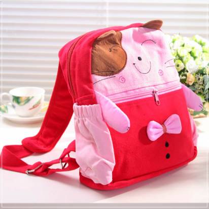 魔法Baby~日本風ＱＱ貓拼布雙肩背包(紅/粉紅)~孩童&大人用品~時尚設計~f0078