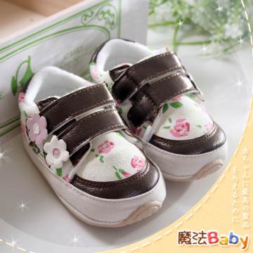 魔法Baby~KUKI酷奇甜美系氣質花朵圖紋寶寶鞋(咖)~女童鞋~時尚設計童鞋~sh0644