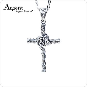 【ARGENT銀飾】十字架系列「玫瑰十字架(藏鑽)」純銀項鍊