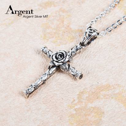 【ARGENT銀飾】十字架系列「玫瑰十字架(藏鑽)」純銀項鍊