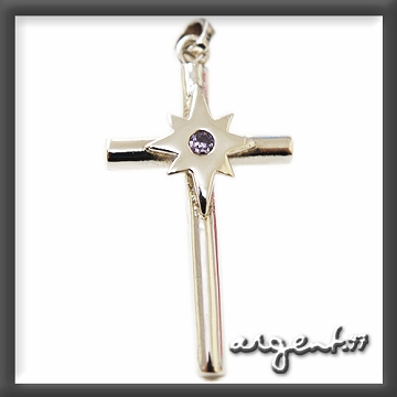ARGENT 十字架系列 八芒星 純銀項鍊(淺紫色鑽)