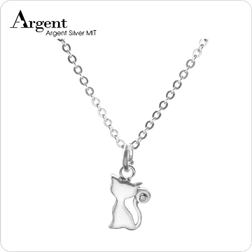 ARGENT 迷你系列 小貓咪 X (搭配白鑽)  純銀項鍊 