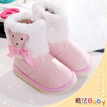 魔法Baby~【KUKI酷奇】動物系柔軟綿羊飾蝴蝶結雪靴(粉)~女童鞋~時尚設計童鞋~sh1023