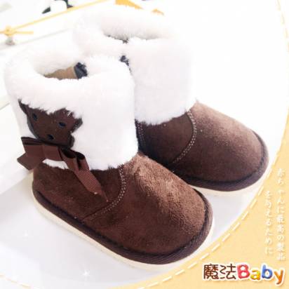 魔法Baby~【KUKI酷奇】動物系柔軟綿羊飾蝴蝶結雪靴(咖啡)~女童鞋~時尚設計童鞋~sh1030