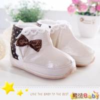 魔法Baby~【KUKI酷奇】甜美蝴蝶結飾蕾絲雪靴寶寶鞋 學步鞋 米白 咖啡 ~女童鞋~sh1245