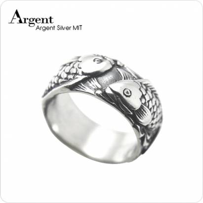  【ARGENT銀飾】動物系列「雙魚情深」純銀戒指(染黑款) 
