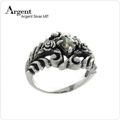 【ARGENT銀飾】美鑽系列「古典玫瑰(綠鑽)」純銀戒指(染黑款)