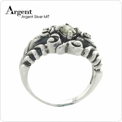 【ARGENT銀飾】美鑽系列「古典玫瑰(綠鑽)」純銀戒指(染黑款)