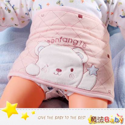魔法Baby~瑞吉小白熊鋪棉厚肚圍(粉紅、米黃、水藍)~嬰幼兒用品~時尚設計~k25460