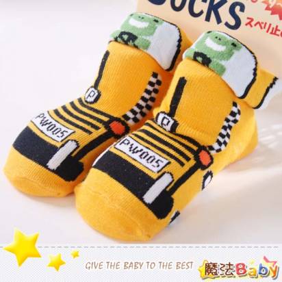 魔法Baby~日本製造寶寶防滑超Q棉襪(青蛙黃賽車)~嬰幼兒用品~時尚設計~k03393_5