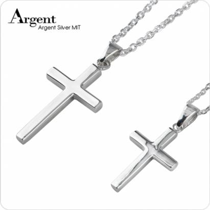 【ARGENT銀飾】情人對墜系列「方柱十字架(大+中)」純銀對鍊(一對價)