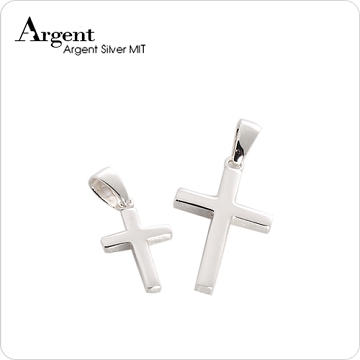 【ARGENT銀飾】情人對墜系列「方柱十字架(中+小)」純銀項鍊(一對價)