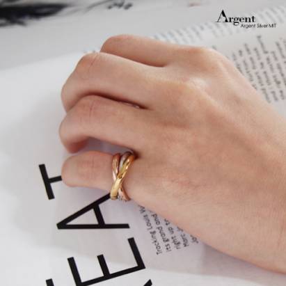 【ARGENT銀飾】造型系列「三色三環戒」純銀戒指