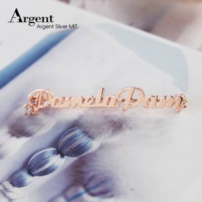 【ARGENT銀飾】名字手工訂製配件系列「玫瑰金+單鑽-英文名字」純銀別針(胸針)