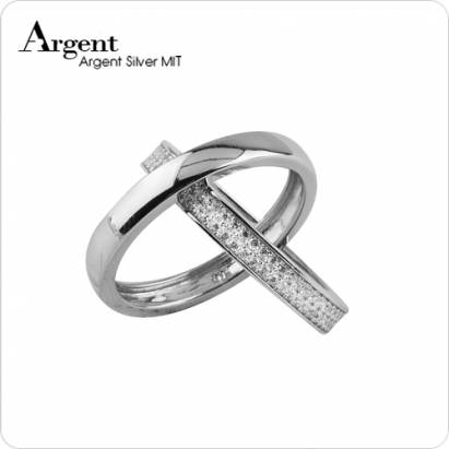 【ARGENT銀飾】微鑲鉑銀閃亮系列「閃耀雙環(白K金)」純銀戒指