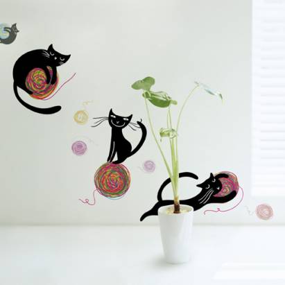 《DALI》創意無痕壁貼◆貓咪毛線球