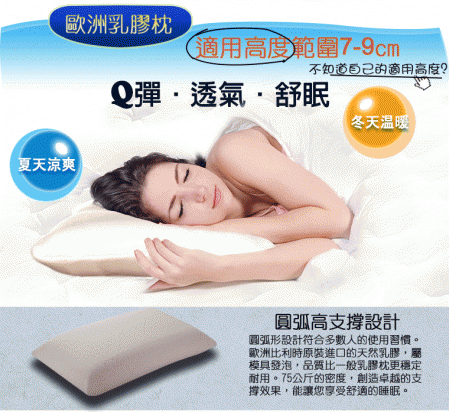 比利時原裝進口乳膠枕頭(58x38x12.5cm),Q軟適中,歐洲協會認證,不含重金屬,環保安全,LT001（1入）【睡眠達人】