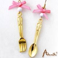 《Akemika》俏皮童心 可愛餐具緞帶耳環 -