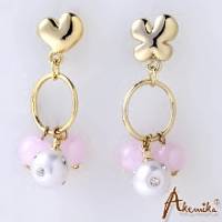 《Akemika》甜美花心 粉晶珍珠耳環