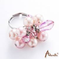 《Akemika》美夢泡泡 粉紅珍珠璀璨戒指-8號