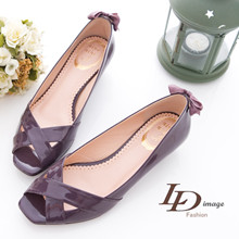 (LD image)低調簡約-漆皮交叉露趾低跟鞋-紫