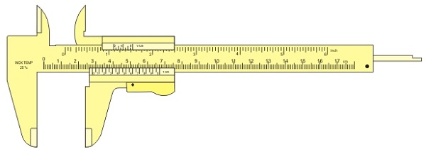 一圖解釋游標卡尺的使用，並且說明游標卡尺mm以下測量的原理