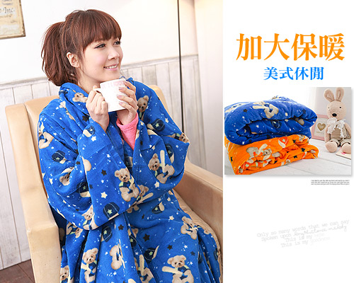 【床之戀】台灣精製-美式超舒柔多用途加大保暖袖毯/冷氣毯-藍