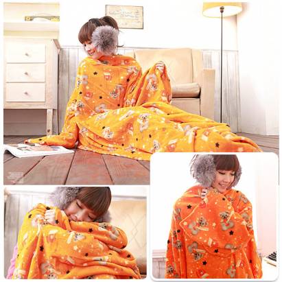 【床之戀】台灣精製-美式超舒柔多用途加大保暖袖毯/冷氣毯-橘