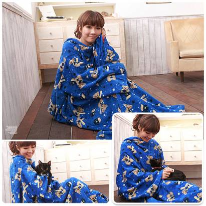  【床之戀】超值3入台灣精製-美式超舒柔多用途加大保暖袖毯/冷氣毯-藍 