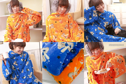  【床之戀】超值3入台灣精製-美式超舒柔多用途加大保暖袖毯/冷氣毯-藍 
