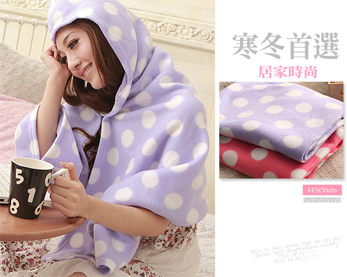 【美國NINO1881】台灣精製甜美普普風多用途保暖袖毯/冷氣毯+保暖披風/午休毯(紫)