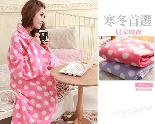 【美國NINO1881】台灣精製甜美普普風多用途保暖袖毯/冷氣毯(粉)