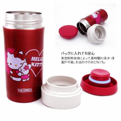 【THERMOS膳魔師】Hello Kitty愛心篇雙層真空保溫杯瓶350ml-紅色RK