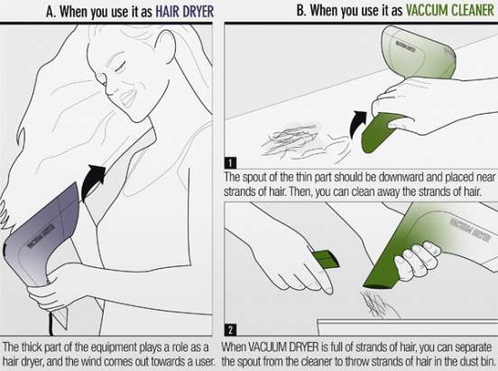 兩用吹風機，凡吹過不留下頭髮！