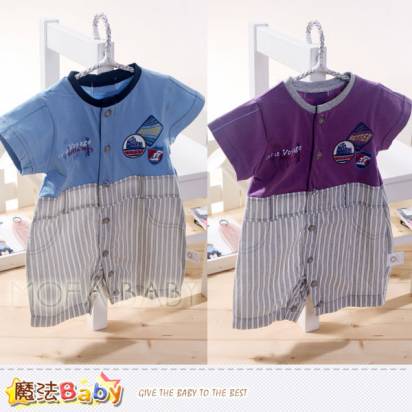 短袖連身衣~百貨專櫃正品寶寶連身衣(紫.藍)~嬰兒服~魔法Baby~k33656