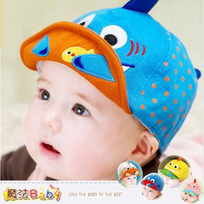 嬰幼兒帽子 鯊魚造型寶寶遮陽帽 (黃.牛仔藍.水藍.粉.米色) 魔法Baby~k35582