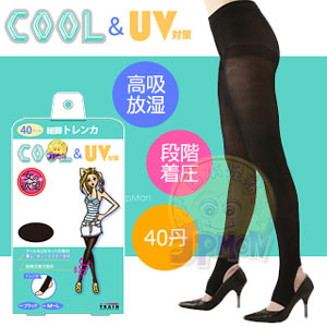 【美人欲望】日本製Cool涼感&豔陽對策40丹階段式著壓美腿踩腳褲襪(黑色)