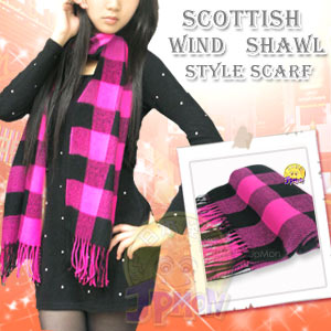 【RoseWishes】蘇格蘭風披肩式圍巾(桃黑色時尚)