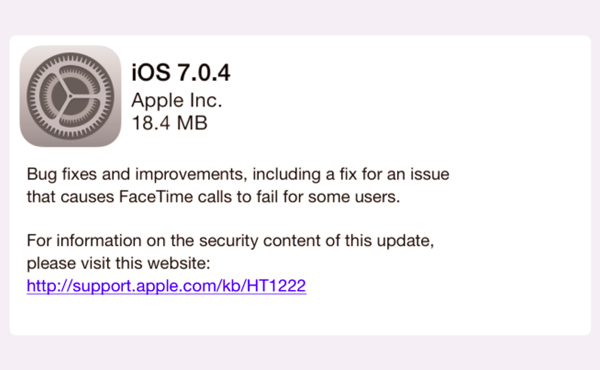 iOS 7.0.4更新推出, 帶來修正及改善
