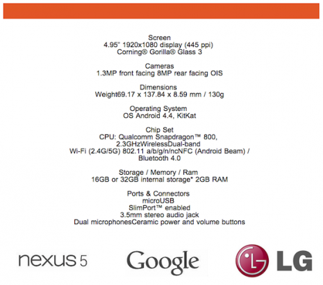 Nexus 5 在上市前由加拿大電信商搶先揭露規格