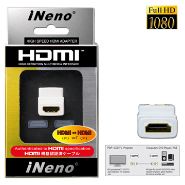 iNeno HDMI(F)-HDMI(F) 90° 專用轉接器（通過HDMI專業認證規格）