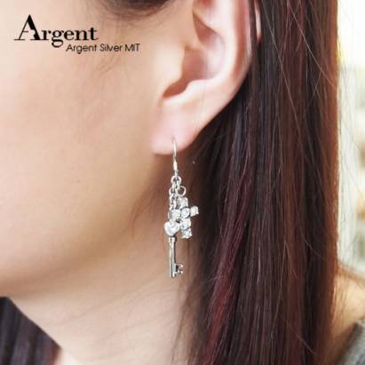 【ARGENT銀飾】晶鑽系列「十字心鑰(白)」 純銀耳環