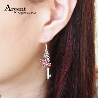 【ARGENT銀飾】晶鑽系列「十字心鑰(紅)」 純銀耳環
